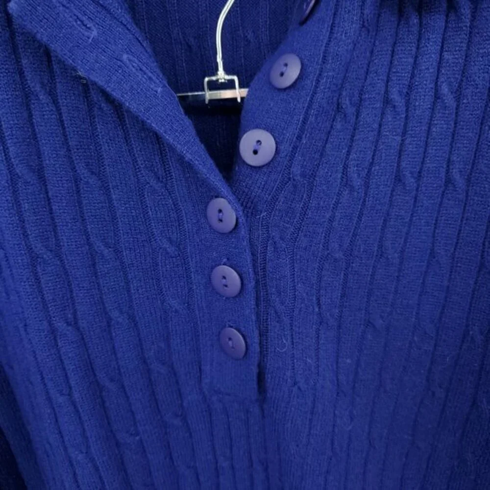 VTG 90s Matching Knit Polo Sweater/Pull On Full Length Straight Pants Set M Blue